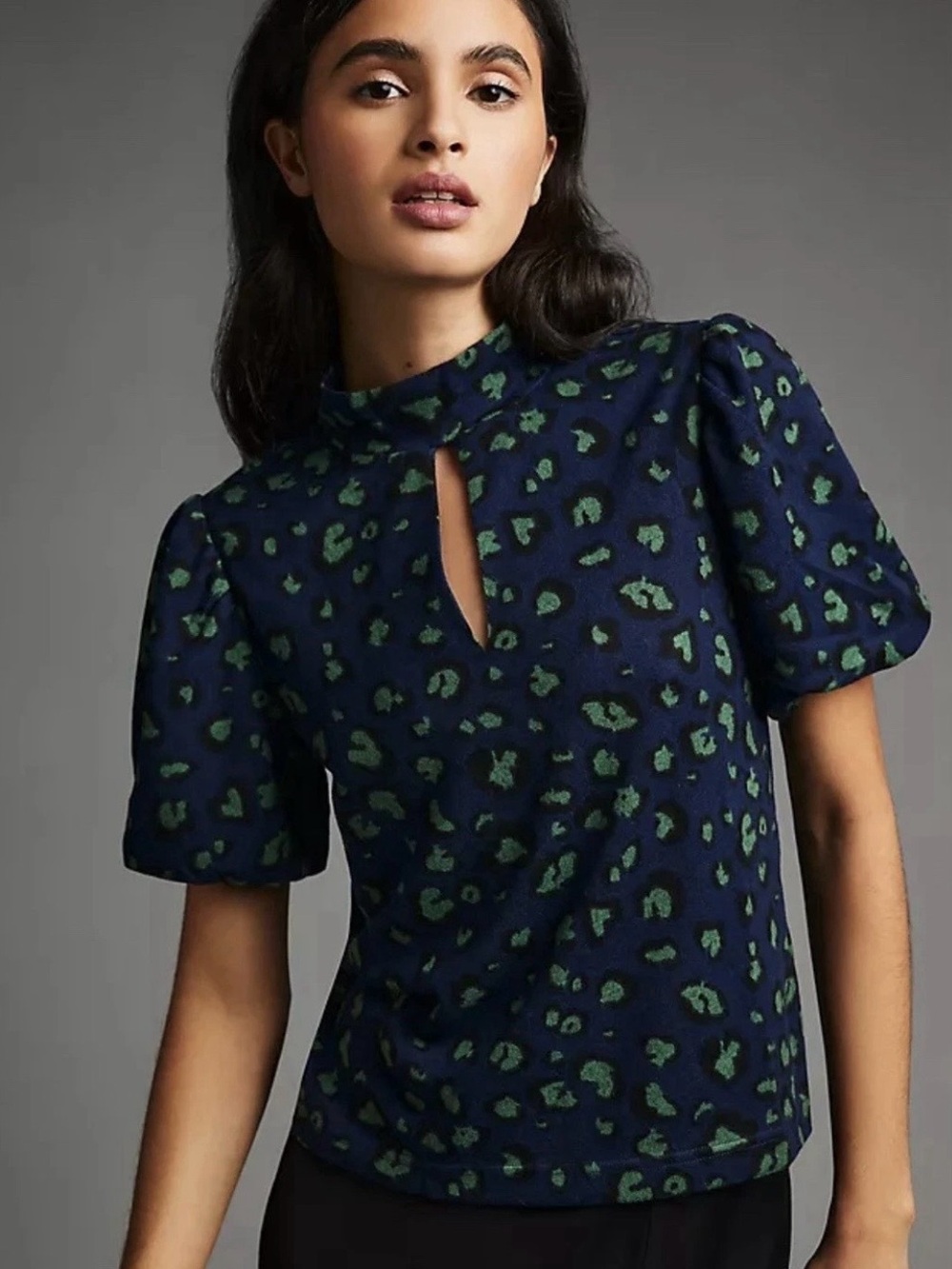 Walter Baker NWT Anthropologie Briella Top Midnight Leo Knit Leopard Keyhole XS